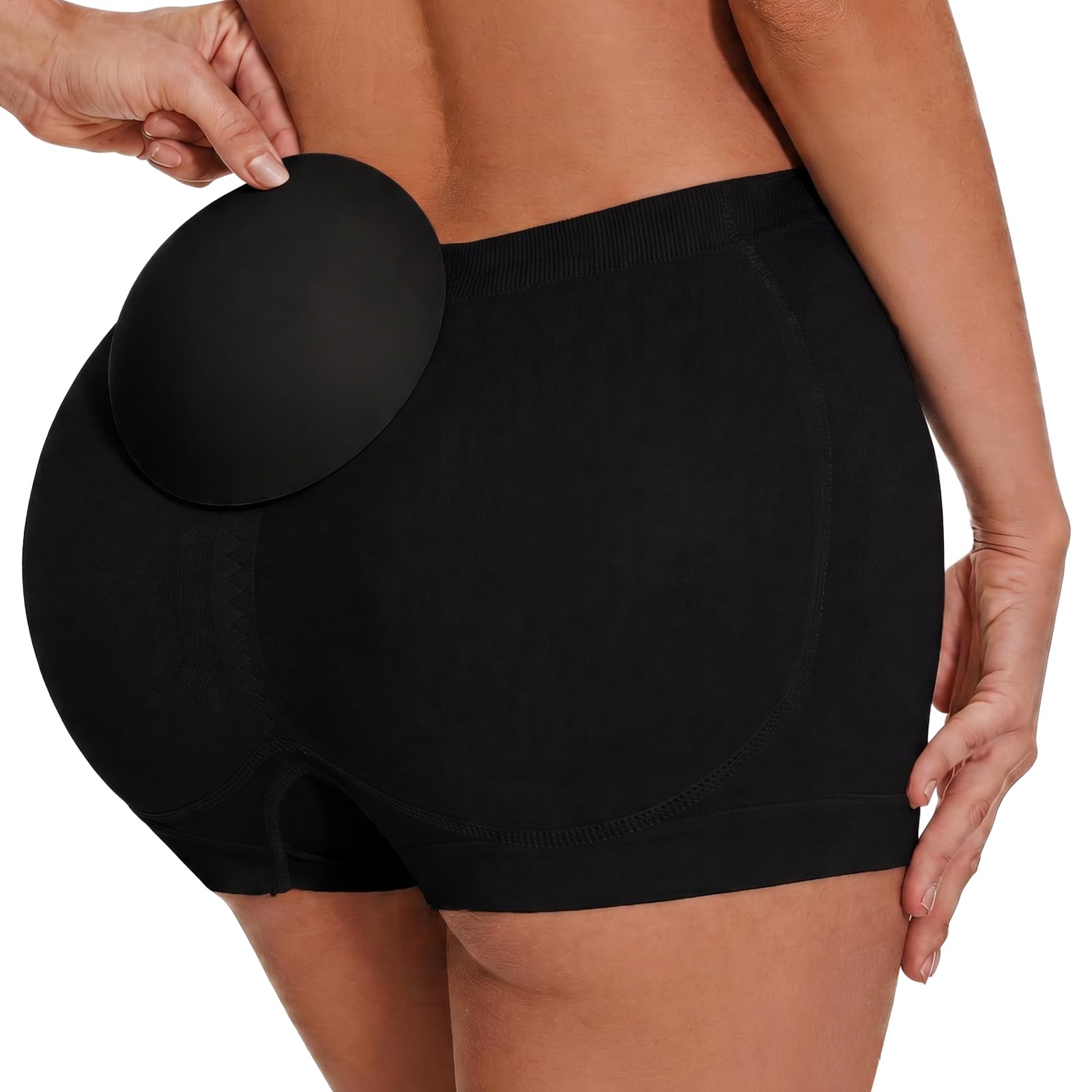 Zimi Collection Tummy Control High Waist Butt Lifter Panties Padded Underwear for Women Hip Enahncer Body Shaper Boyshort, Midi Waist-black, XS