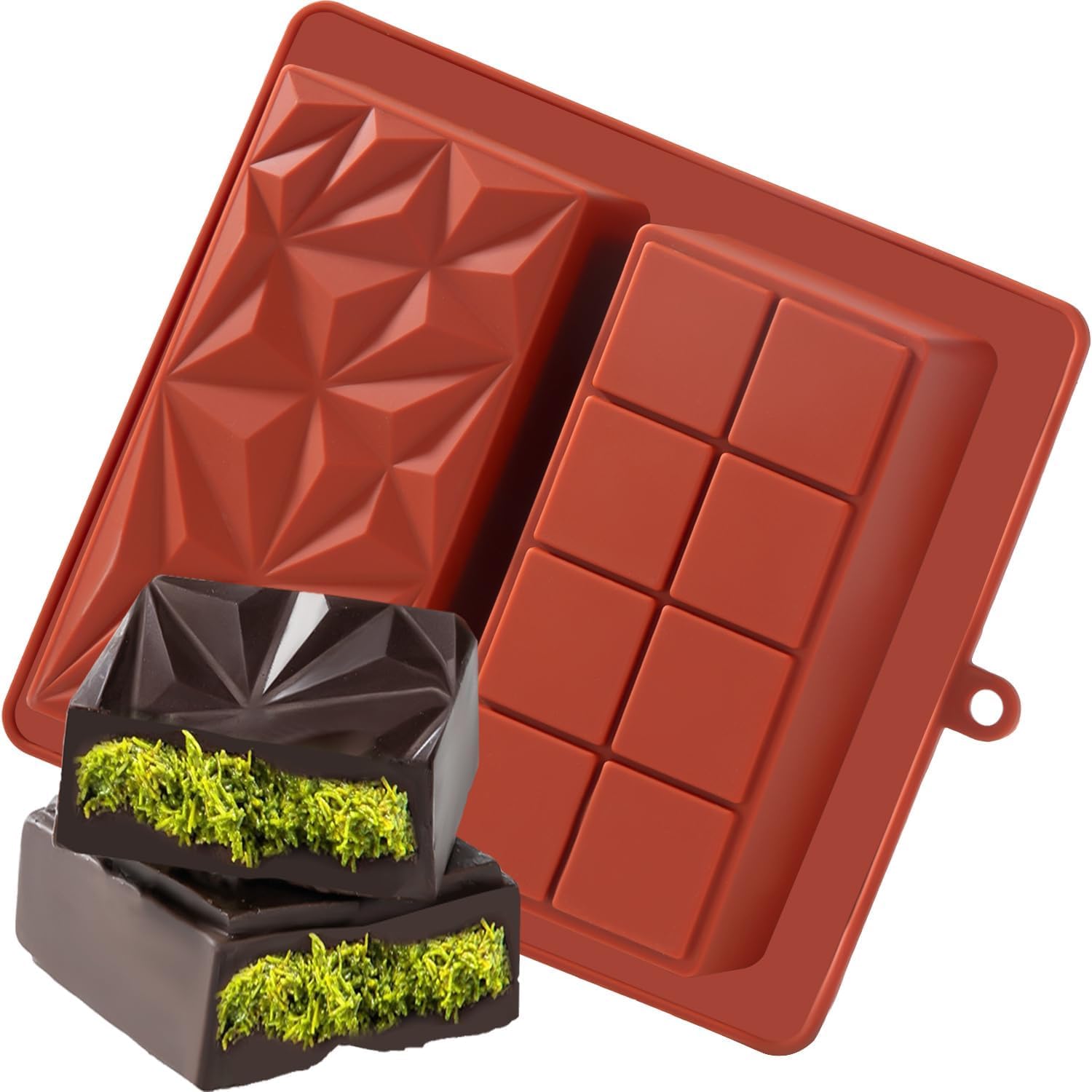 COOLive 1 Pcs Chocolate Bar Mold Deep Dubai 2 Inch Pistachio Chocolate Bar Silicone Thick Mold for Stuffed Bar, Large Candy Bar Mold for Filling