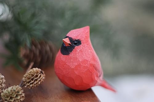 Miniatura 7 de Ornamento del pájaro cardenal del norte tallado a mano estatuas de madera pintadas para la decoración casera