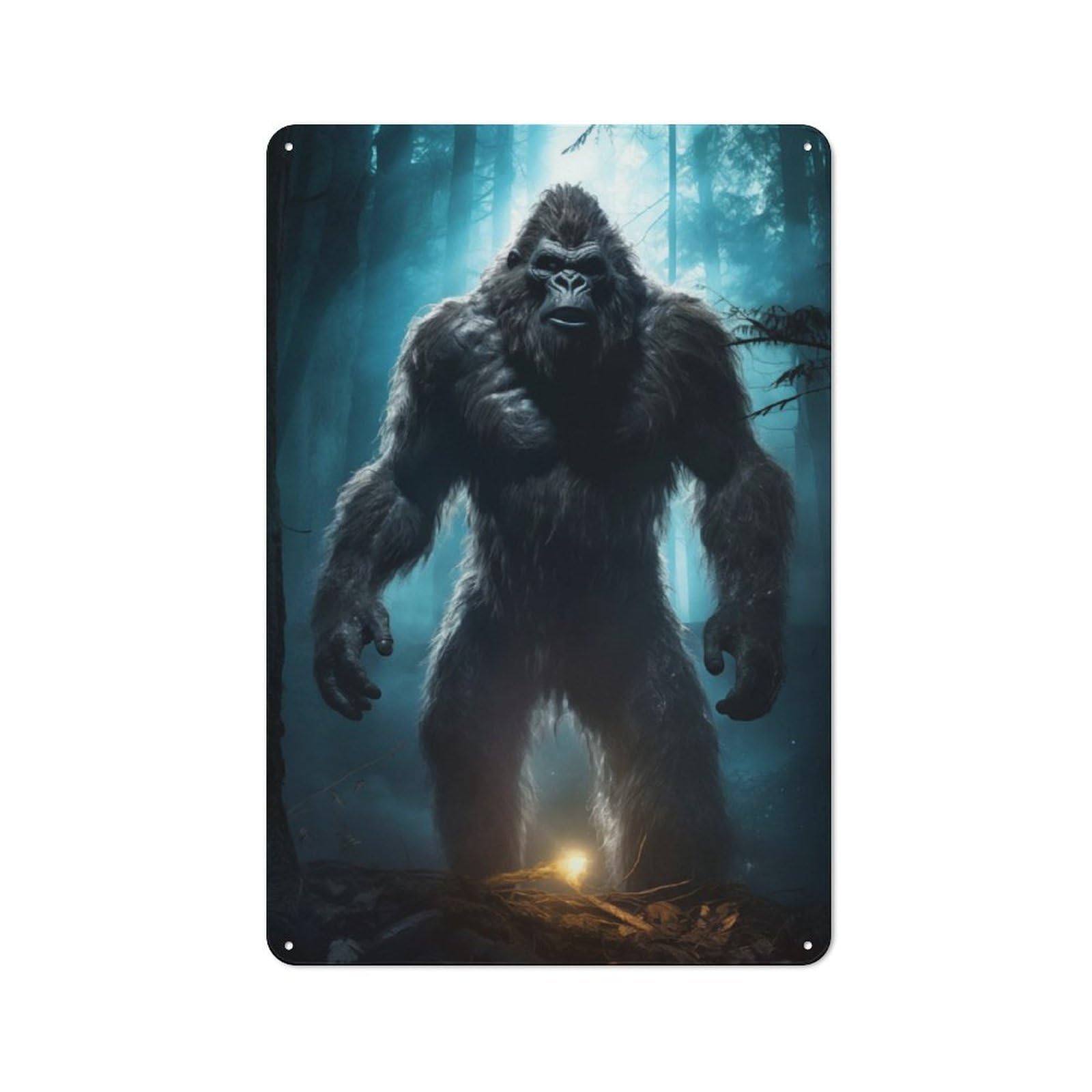 Junmoney Bigfoot In Forest Tin Wall Plaque 30X20cm With For Man Cave Or Games Room, For Garage, Workshop And Man Cave Decoration