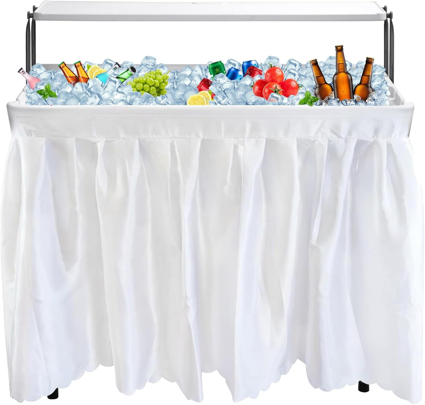 CDEN 4 ft ice Cooler Table, Outdoor Folding ice Table, Portable Cooler Table, ice Table, with Sink and Drain, with Removable Skirt (White)
