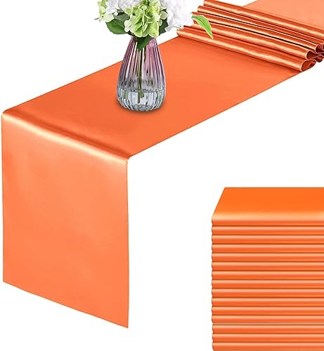 Paquete de 15 caminos de mesa naranjas, camino de mesa de satén de otoño de 12 x 108 pulgadas de largo, camino de mesa de seda y tela suave para