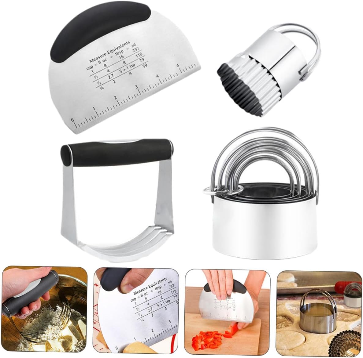 Stainless Steel Dough Cutter Set with Pastry Scraper for Baking Cookies Biscuits and Dough Mirror Polished Texture High Temperature Resistant Baking Tool Kit