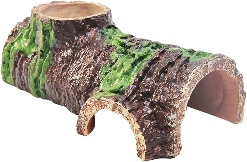 Reptile Hideout Cave Water Dish Resin Bark Terrarium Decor for Bearded Dragons Turtles Lizards Amphibians Habitat Accessories