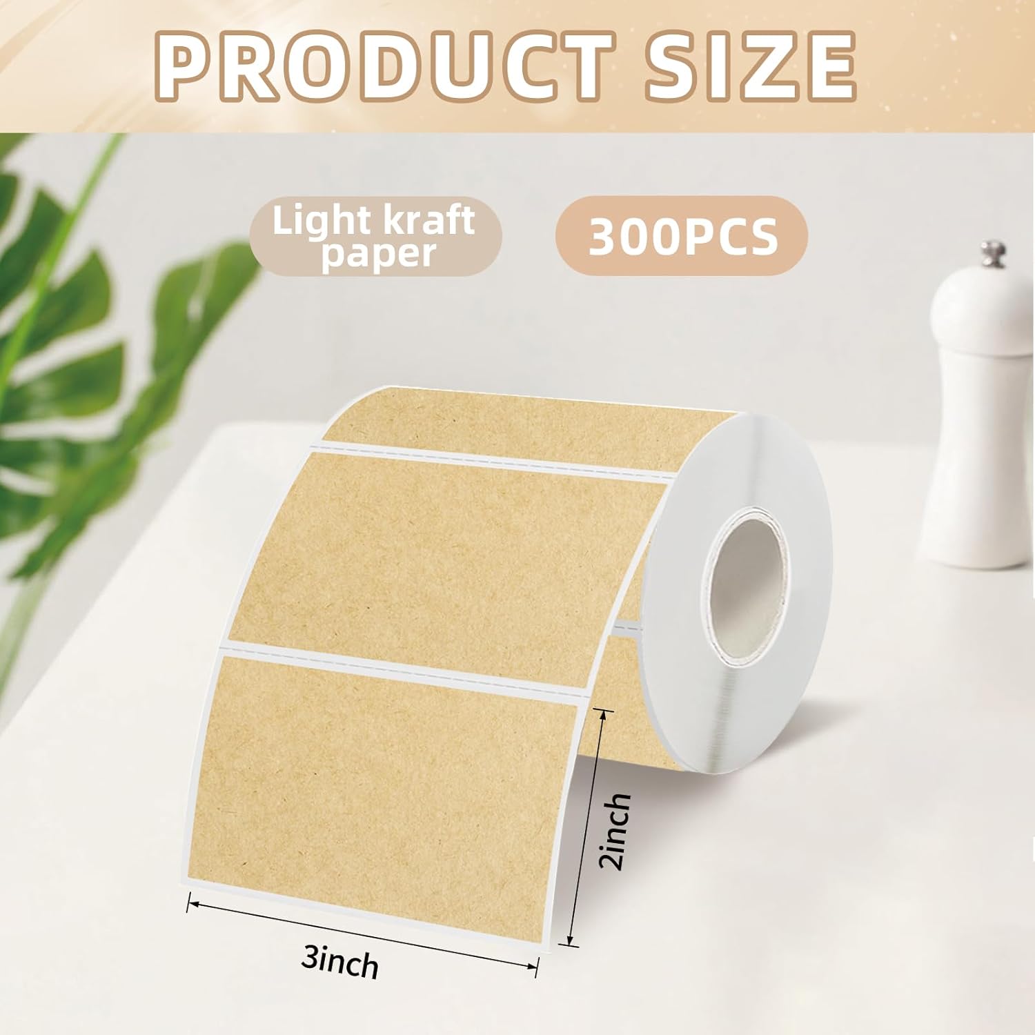 Starboling 3" x 2" Thermal Labels,Self-Adhesive Rectangle Thermal Printer Sticker,for Price,Barcode,Mailing,Name（Kraft） - Image 2
