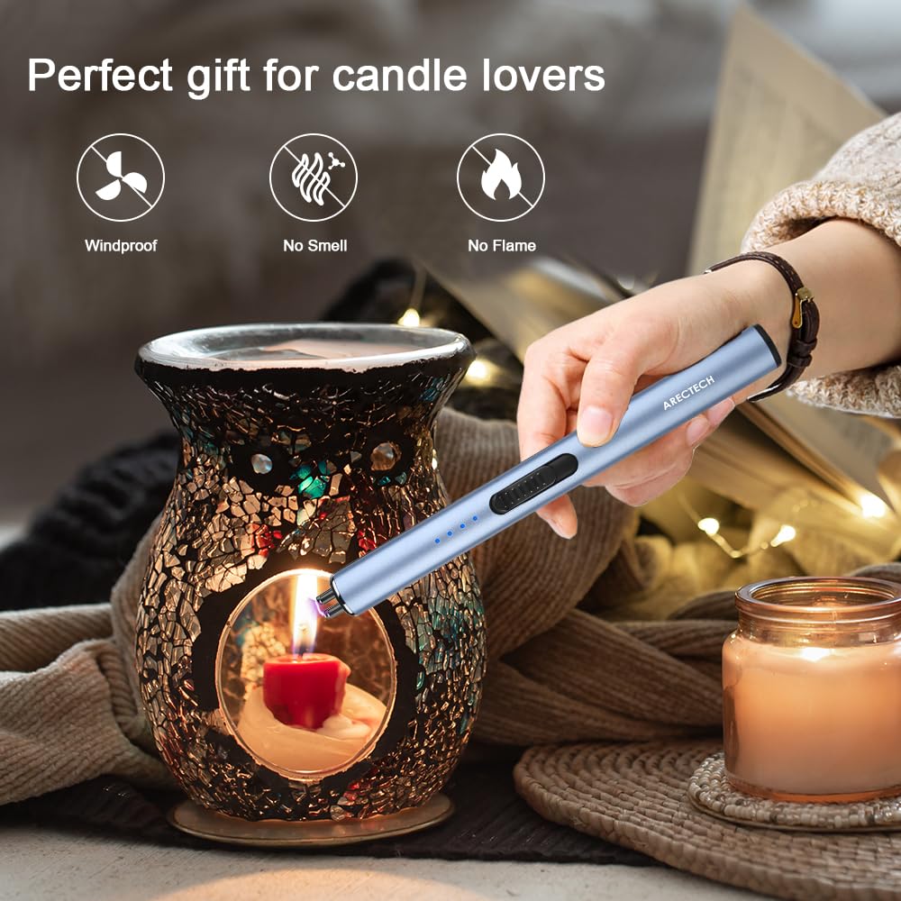 ARECTECH Electric Candle Rechargeable Lighter Arc Plasma Lighters for Candle Kitchen Camping Christmas Type-C Blue