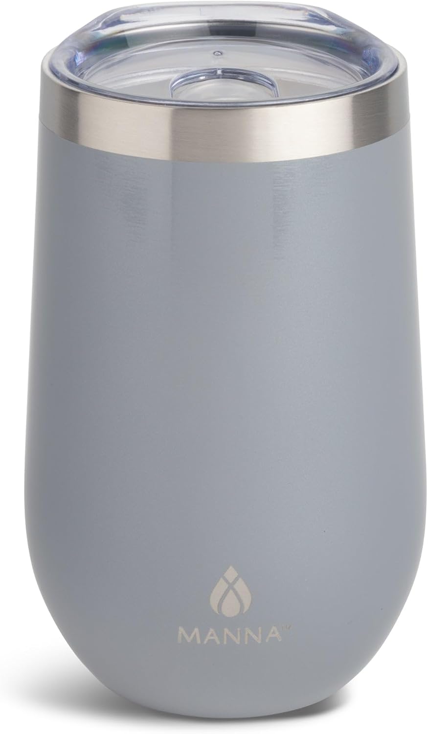 Manna Airén Double Wall Insulated Stainless Steel Stemless Wine Cup Tumbler with Splash-Proof Lid - 16 Oz - Pewter