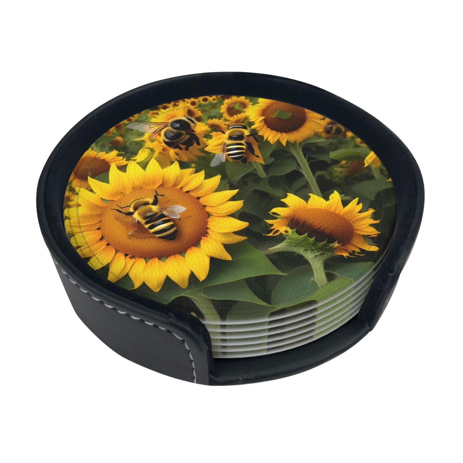 Dessous de verre polyuréthane lot de 6 avec imprimé tournesol pour boisson et décoration