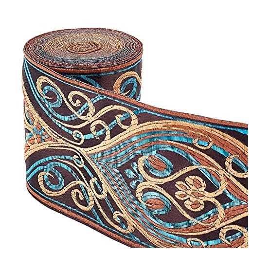 PH PandaHall 3.6 Inch Jacquard Ribbon, 7 Yard Single Face Embroideried Lace Trim Woven Ribbon Fabric Trim Fringe for Sewing Crafting Home Decor Wedding, Gift Wrapping, Bag Straps Embellishment