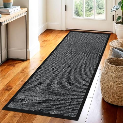 Circle of trust Hallway Runner Rug Grey 60x120cm Non Slip Heavy Duty Carpet Runner Rubber Backed Floor Mat Dirt Trapper Washable Rug for Hallway Kitchen Bedroom Laundry Office