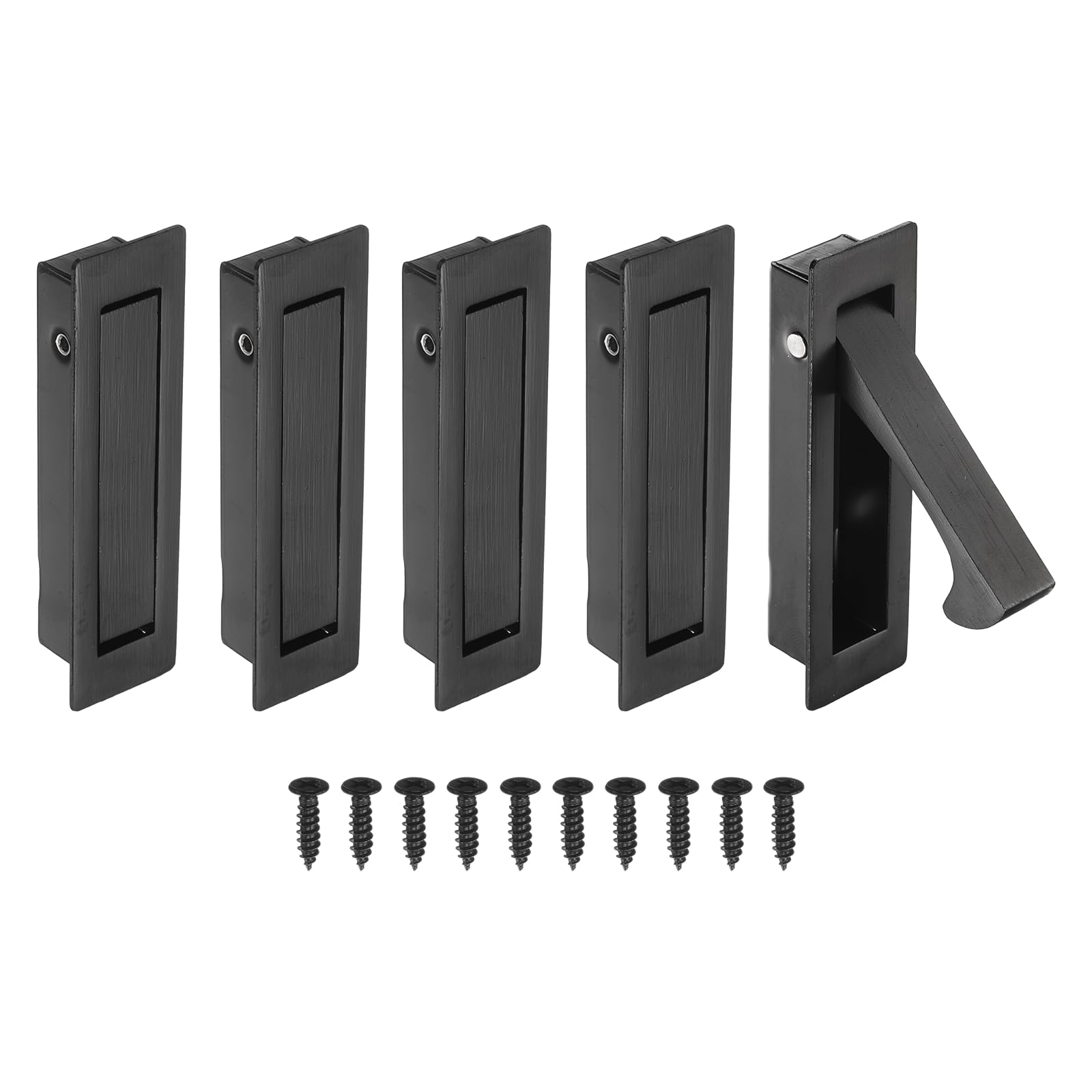 sourcing map 5PCS Pocket Door Handles, 304 Stainless Steel Door Edge Pull, Pocket Door Hardware for Sliding Cabinet, Home, Office, Hotels, Black
