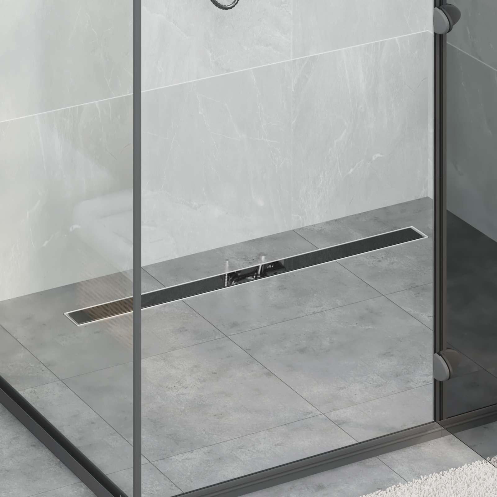 Gecheer Scarico Doccia, Drenaggio Lineare 100 cm Vetro Nero Acciaio Inossidabile, Sistema di Drenaggio per Bagno Moderno, Facile Installazione e Pulizia