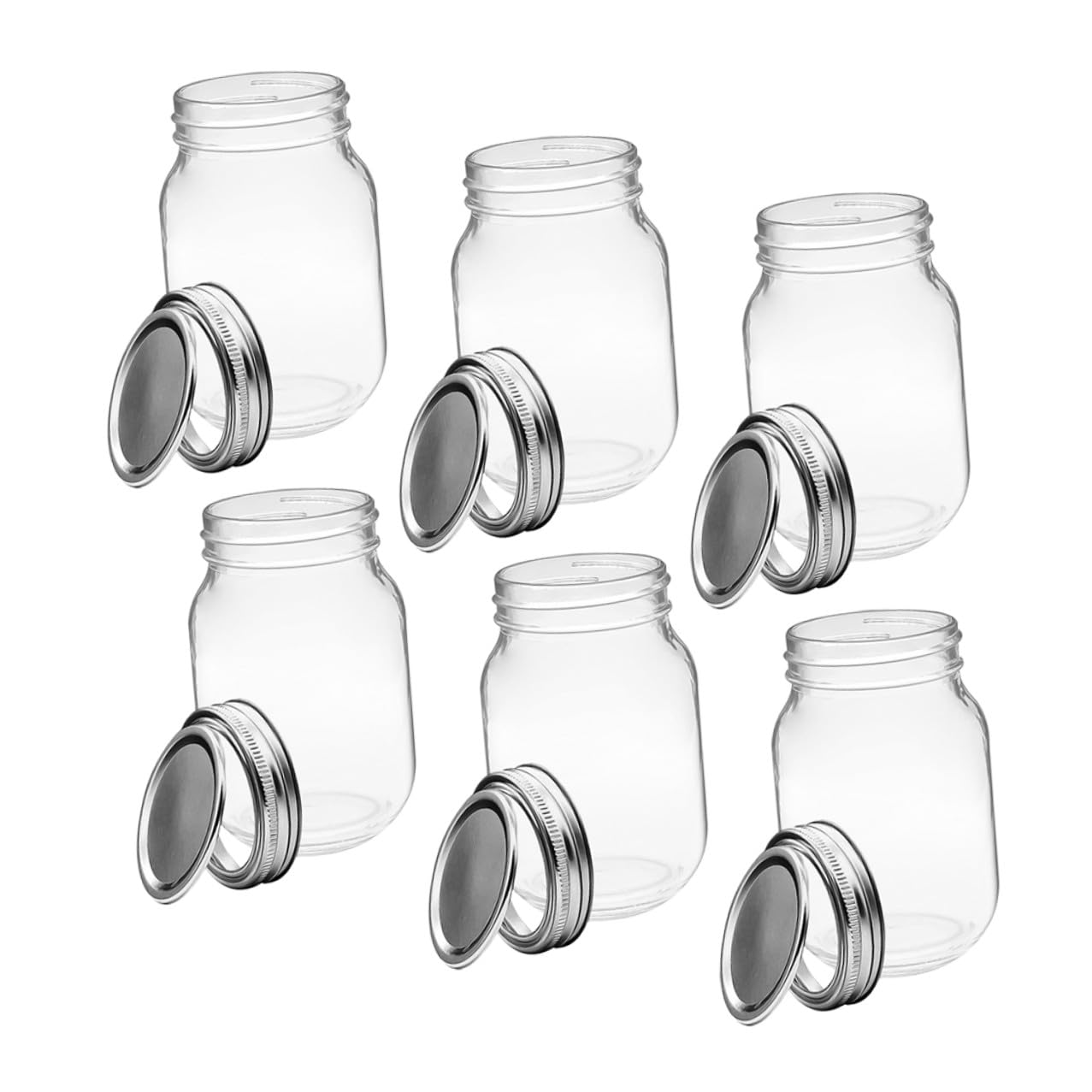 Barattoli a Bocca Larga in Vetro da 500ml con Coperchio Ermetico, Set di 6 Pezzi Riutilizzabili Contenitori per Conservazione Alimentare per Casa e Ristorante