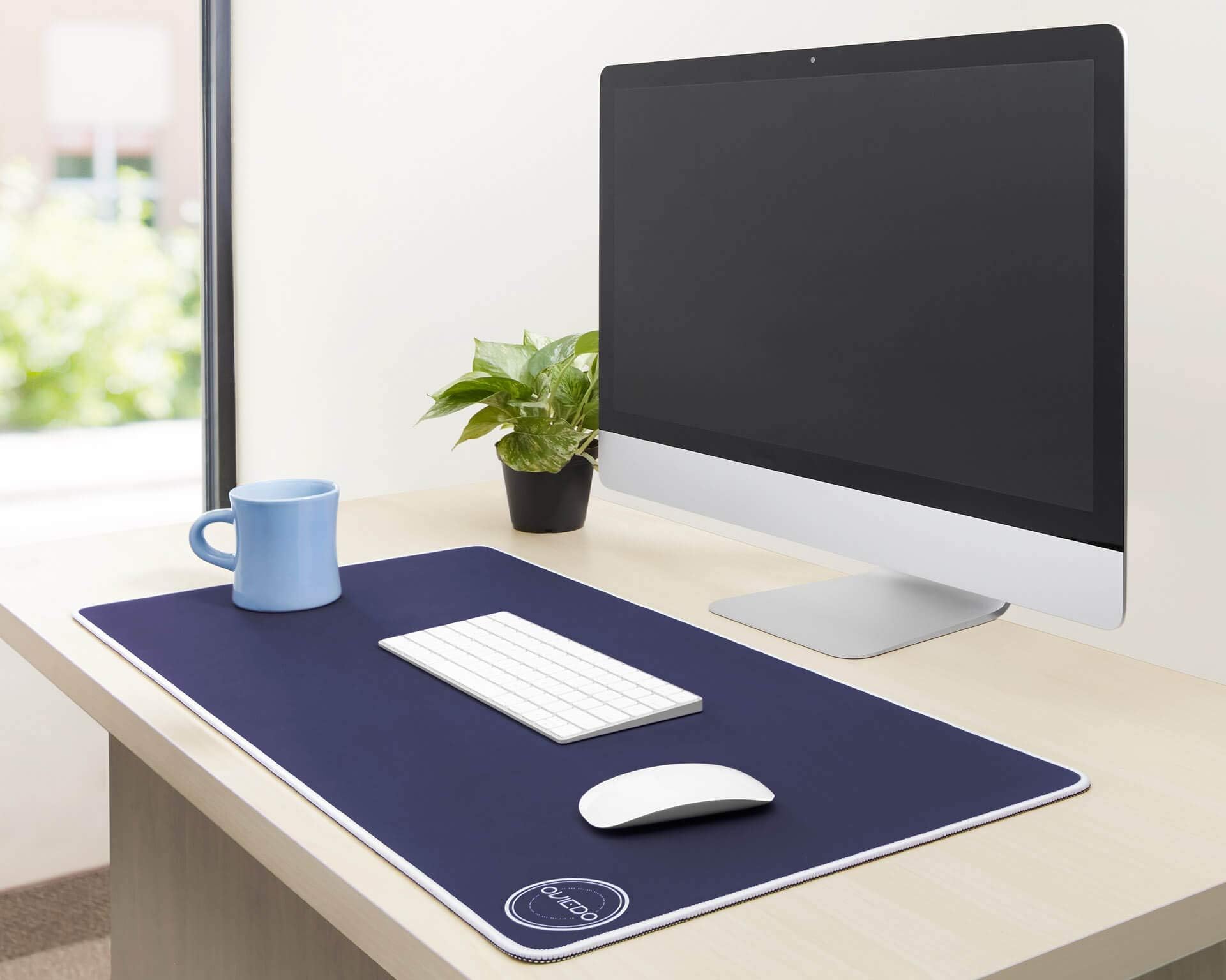 Oviedo Full Desk Mousepad โ Huge Mouse Pad, Premium XXL Waterproof Non-Slip Rubber Base Desk Pad- Home and Office Laptop, Computer, Keyboard & Gaming Mouse Pad, 32x16 Inch - Blue