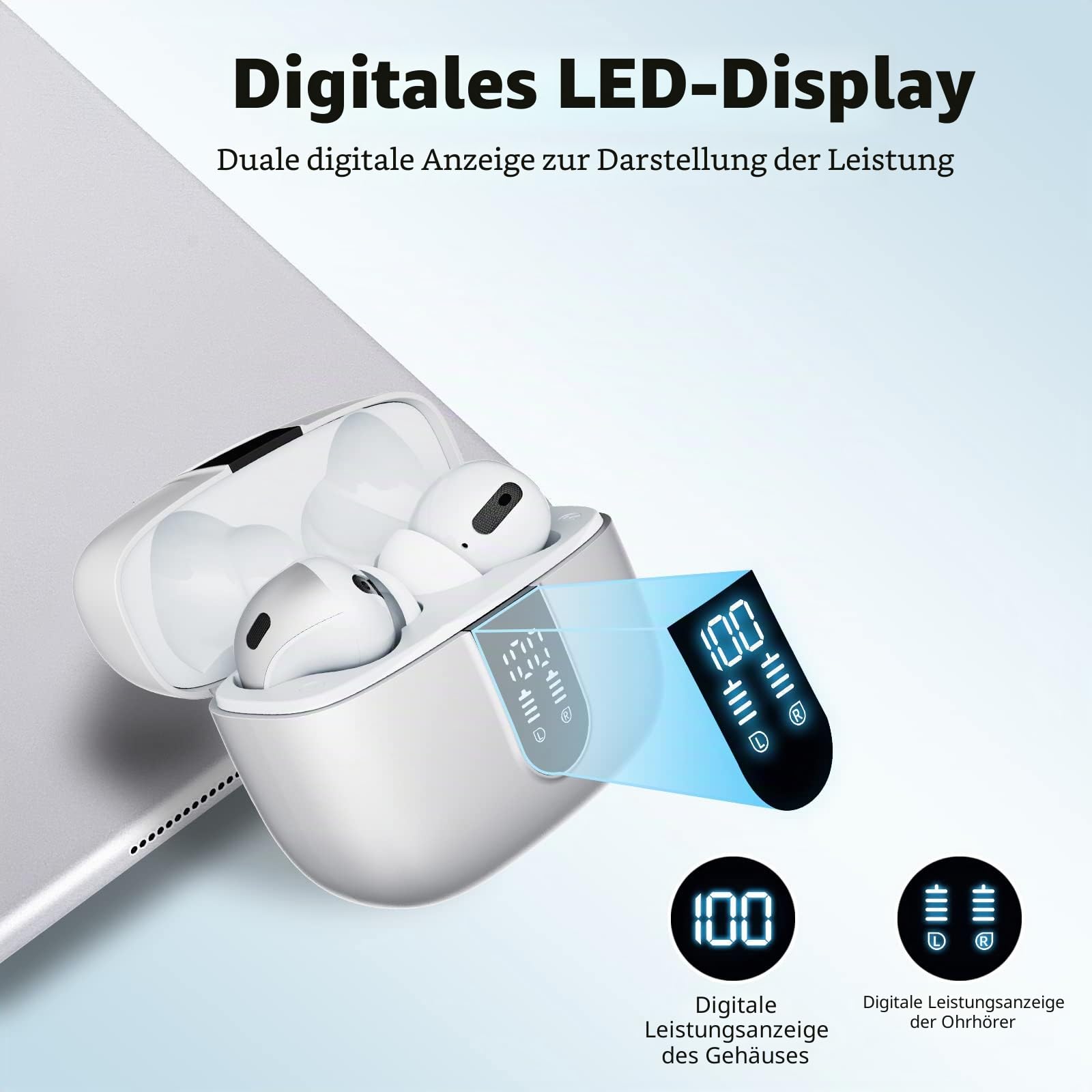 Kopfhörer Kabellos Bluetooth, Bluetooth Kopfhörer Mit Mikrofon, In Ear Kopfhörer Bluetooth 5.2 IPX7 Wasserdicht 40h Spielzeit Kabellose Kopfhörer USB C for iOS Android