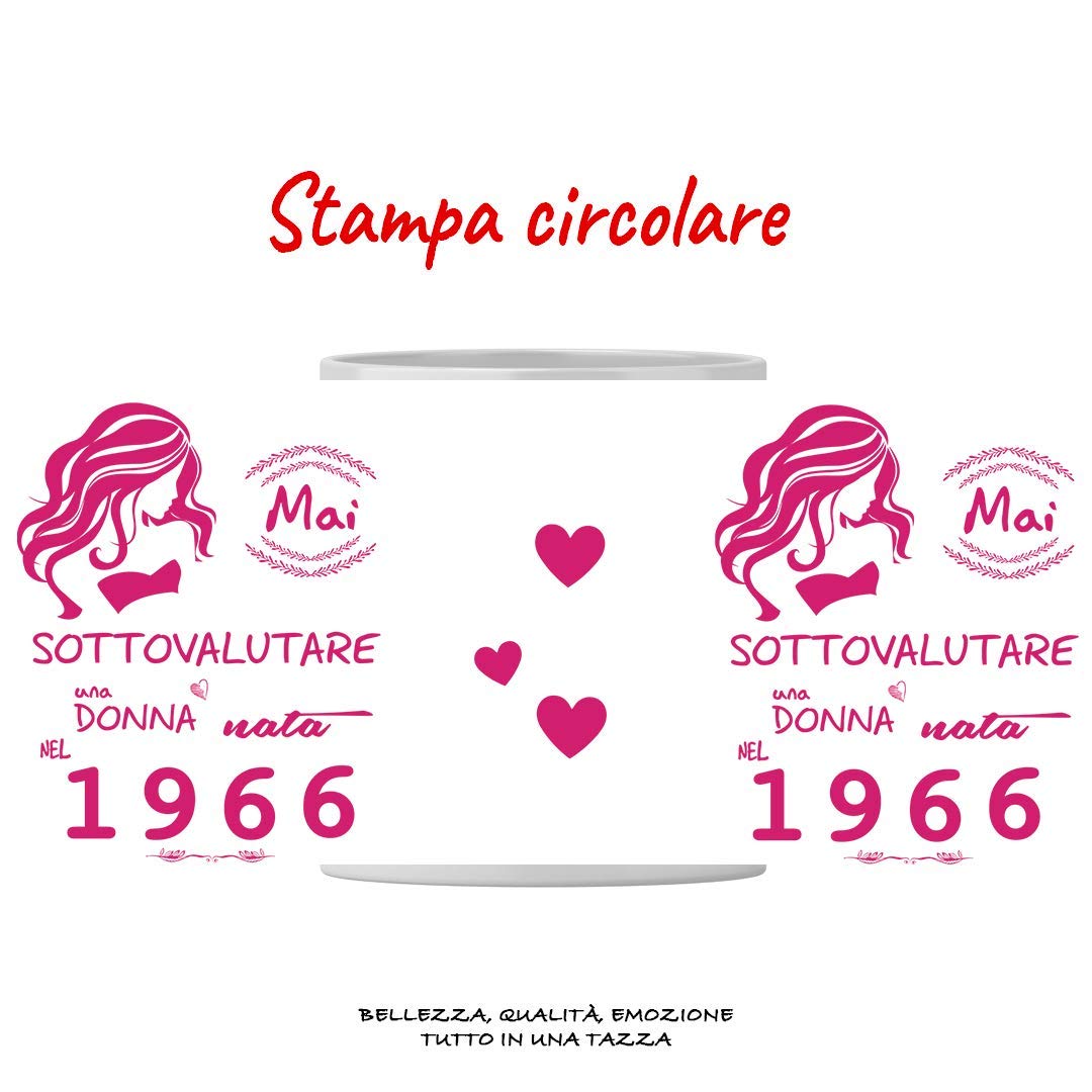 Tee Design Tazza 1966 Compleanno Donna 60 Anni, Idea Regalo Mai Sottovalutare una Donna nata nel 1966 - Tazze per Regali Divertenti - Gadget Divertente