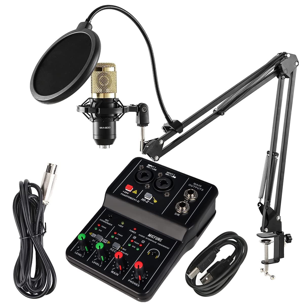 DEVICE OF URBAN INFOTECH BM800 Microphone for Singing Recording and Podcast, Combo Includes BM800 Condenser Microphone, 2 Channel USB Audio Interface, Microphone Stand & Pop Filter Mic Set