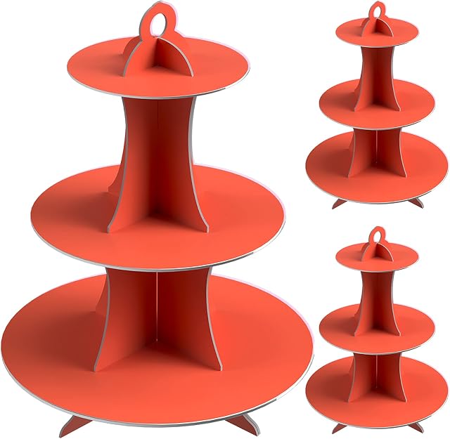3 Pack Red Cardboard Cupcake Stand 3- Tier Dessert Stand Round Cupcake Holder Tower for Birthdays, Party, Baby Showers