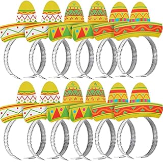 12 Pieces Cinco De Mayo Sombrero Headband Mexican Fiesta Paper Party Hat Fiesta Sombrero Headband Mexican Fiesta Party Colorful Headband for Carnivals Festivals Party Supplies