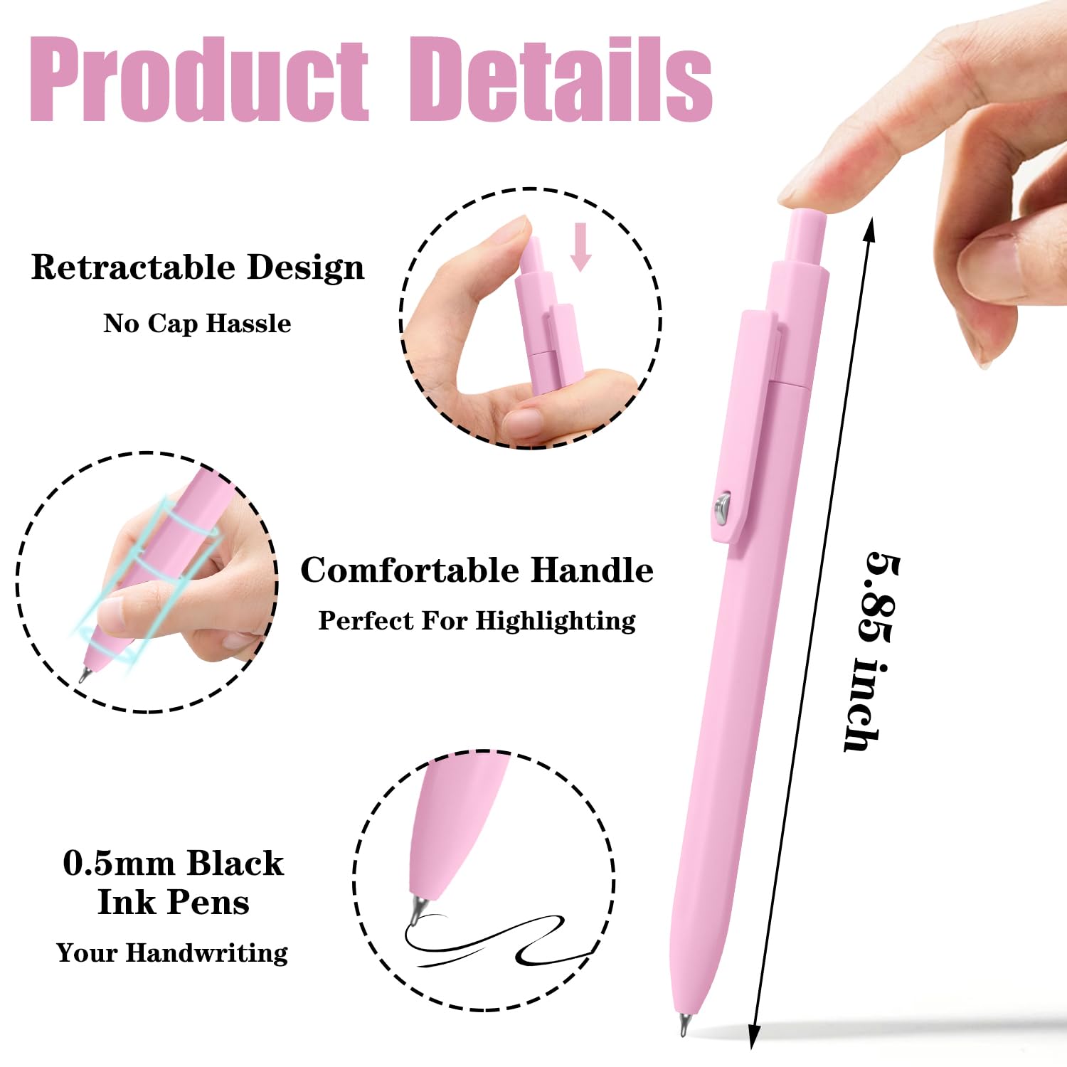 Piochoo Bolígrafos estéticos, 8 bolígrafos de gel de 0.5 mm, sin manchas, de secado rápido, suaves, bonitos bolígrafos de tinta negra para mujeres, enfermeras, escuela, oficina, accesorios de