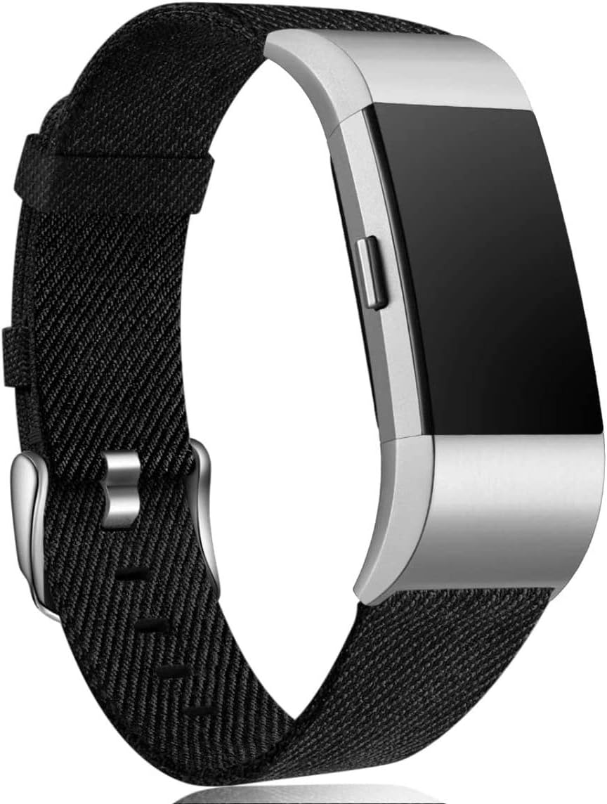 Maledan Compatible with Charge 2 Bands for Women Men, Breathable Woven Fabric Replacement Accessory Strap Compatible with Charge 2 and Charge 2 SE Fitness Activity Tracker, Small, Black