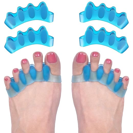 R ROOCKE 4 Pcs Gel Toe Separators to Correct Bunion,Bunion Corrector for Women Men Toe Spacers Hammer Toe Straightener Big Toe Stretcher（Blue