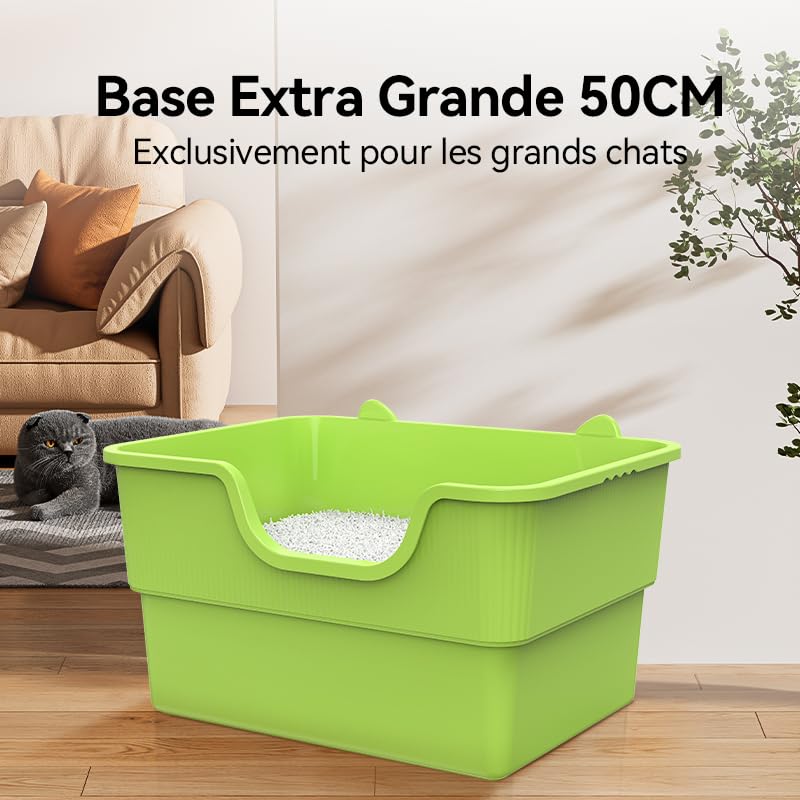 PuaLuce Vassoio Lettiera Gatto Grande Scomponibile - Design a Soglia Bassa & Vasca Profonda Antispruzzo, Ideale per Gatti Adulti/Multigatto, Materiale Antiaderente e Antiodore - Verde