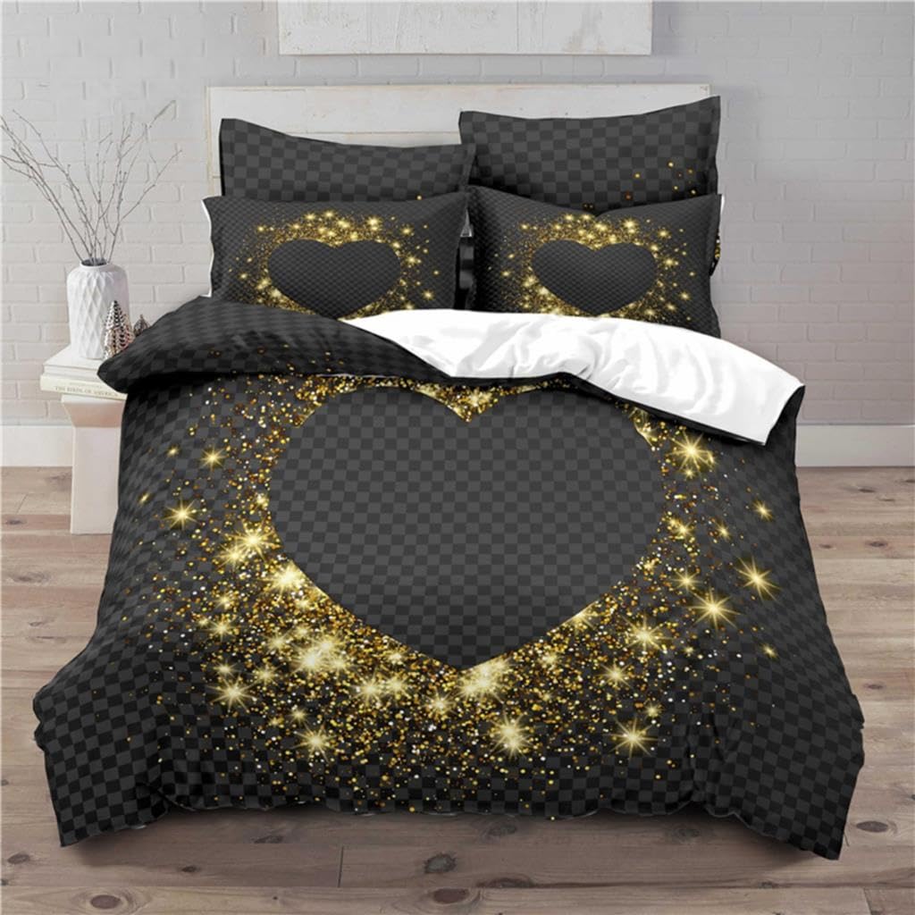 Housse de couette en microfibre douce imprimé cœur pour adulte et ado