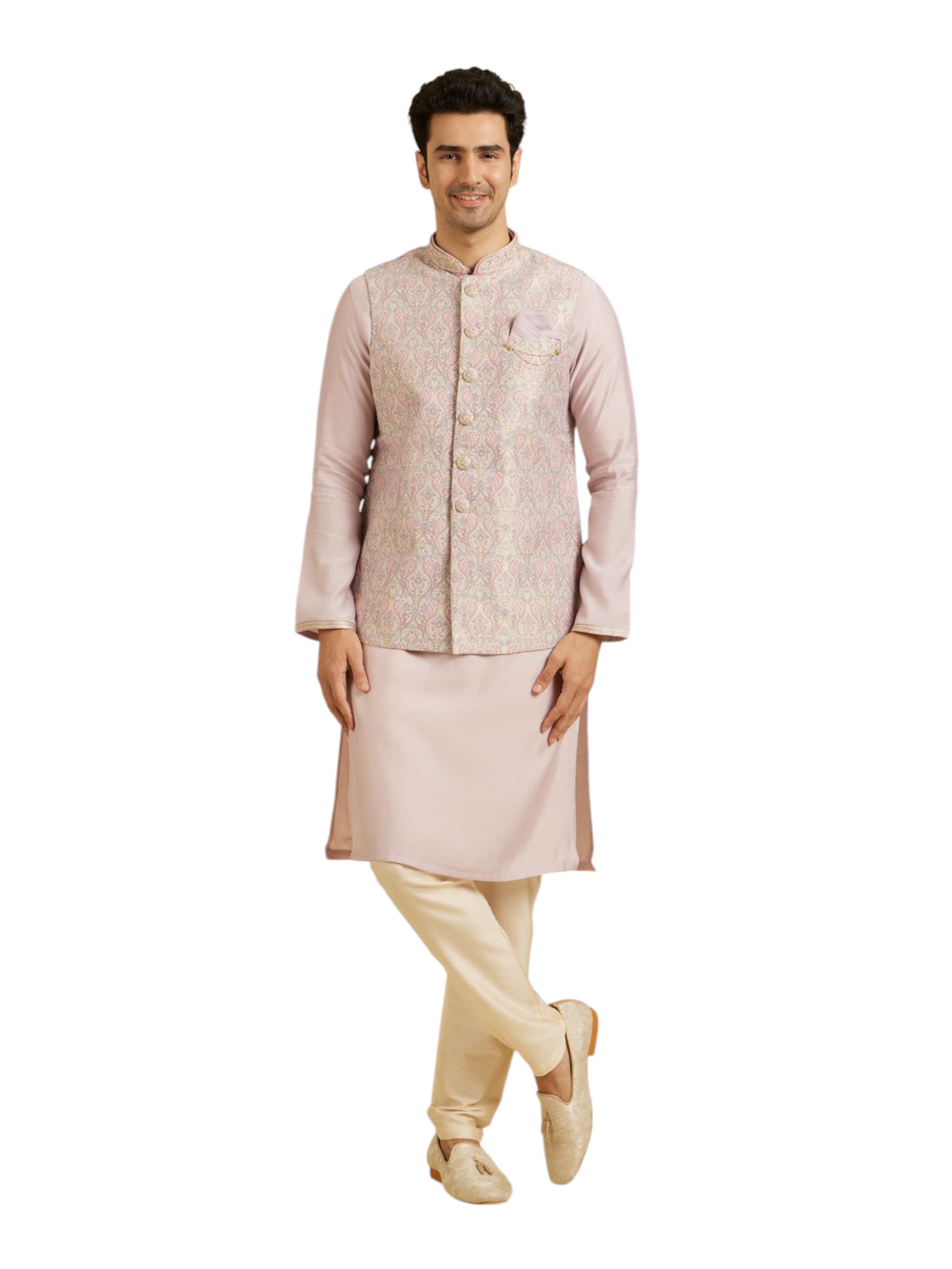 Men's Brocade Intricate Floral Print Kurta Jacket Set (3pcs)-image-44