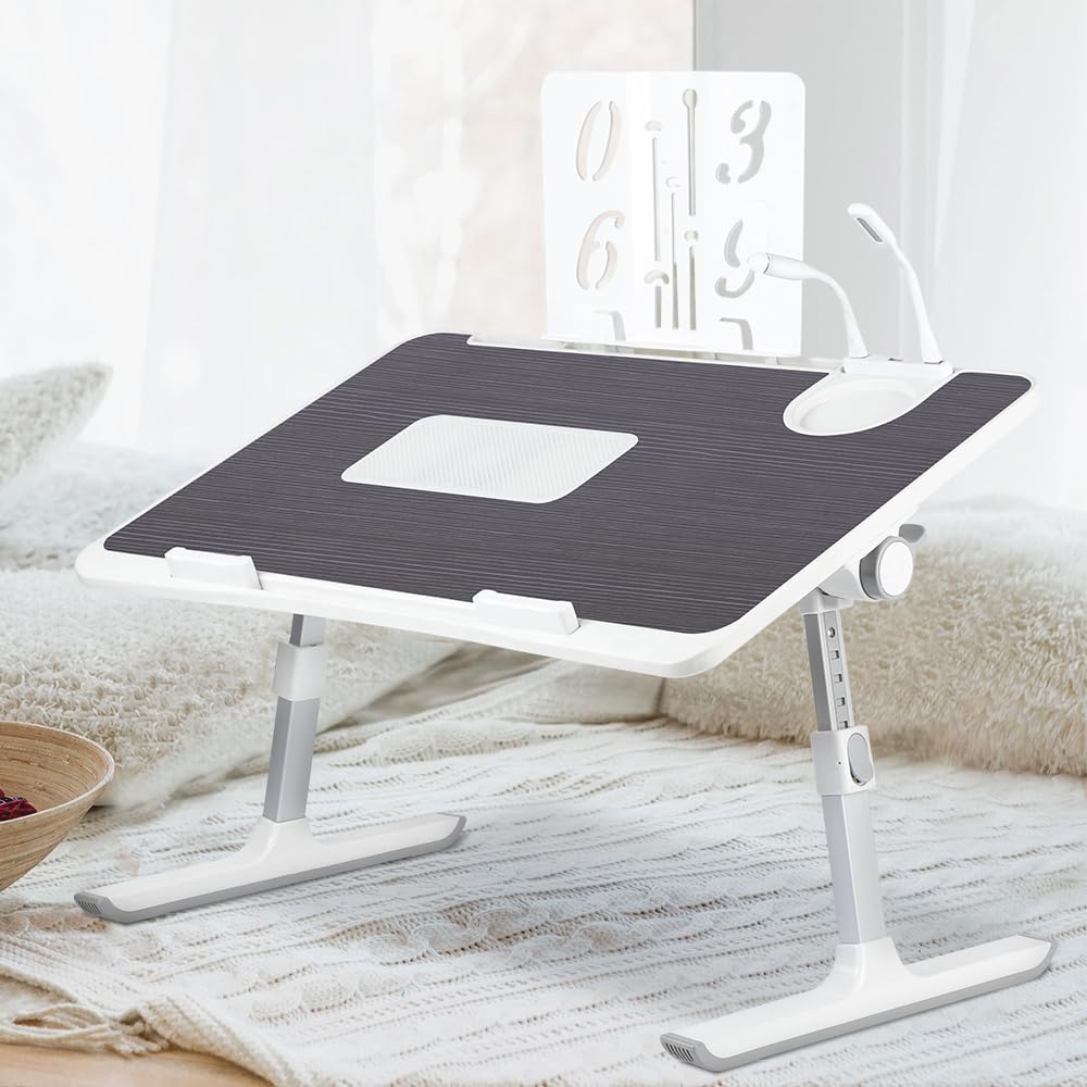 Supfine Table de Lit pour Ordinateur Portable, Support Réglable en Hauteur et Angle, avec Tiroir et Refroidisseur PC Intégré, Noir 60x40 cm