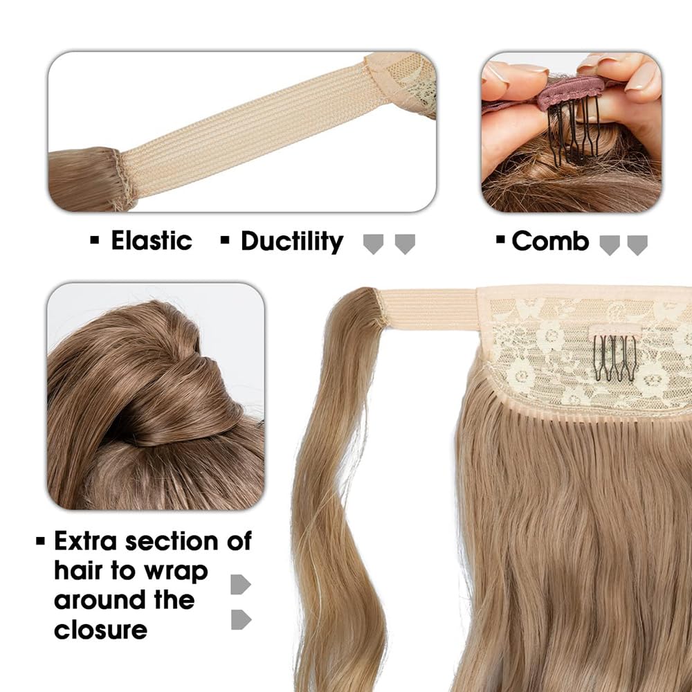 Clip in Ponytail hair extensions Wrap Around ponytail extensions Layered Pony Tail Hairpiece for Women Girls (8/30 Caramel Brown - Image 4