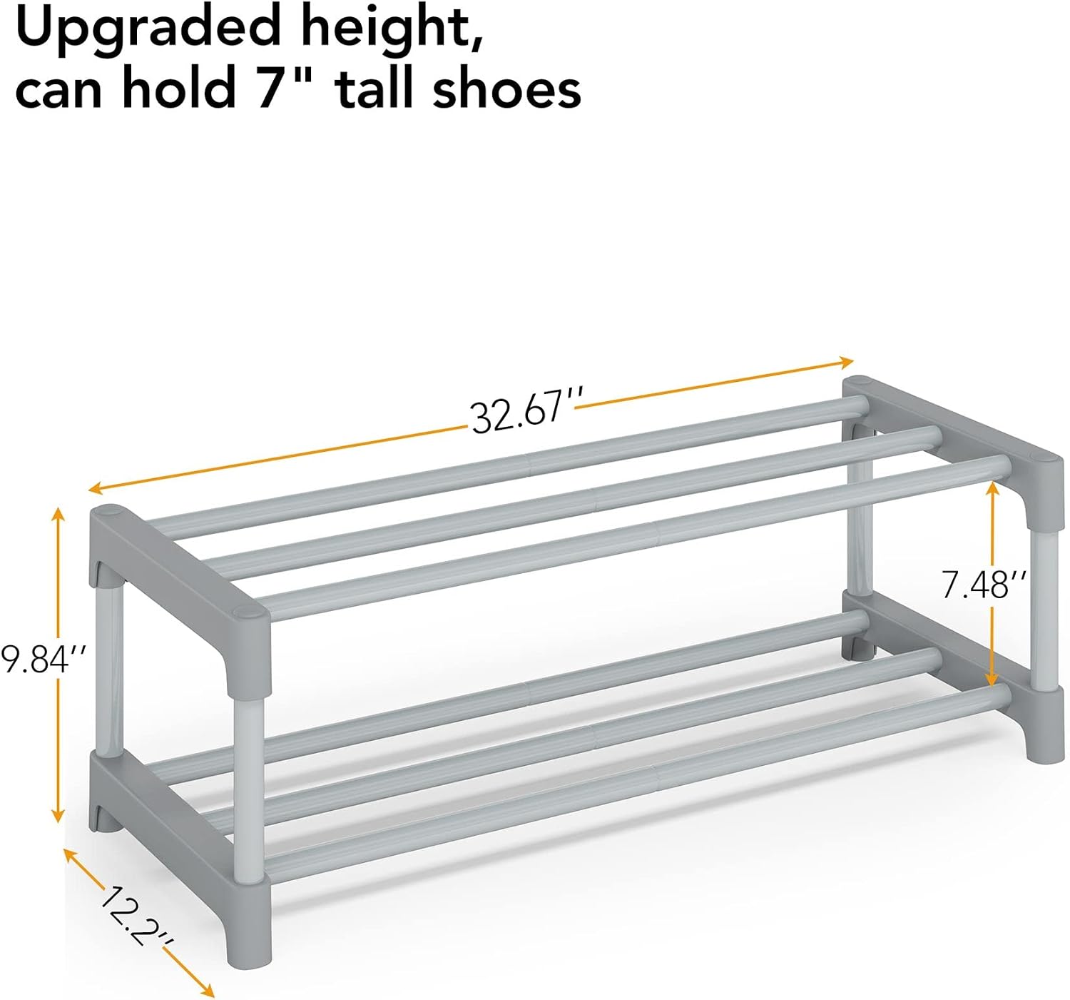 Tribesigns 2-Tier Shoe Rack 7.48" Tall Stackable Shoe Shelf Storage Organizer Large Capacity 33.46" x 12.40" x 10.24" for Shoes, Short Boots, Entryway, Hallway, and Short Wardrobe