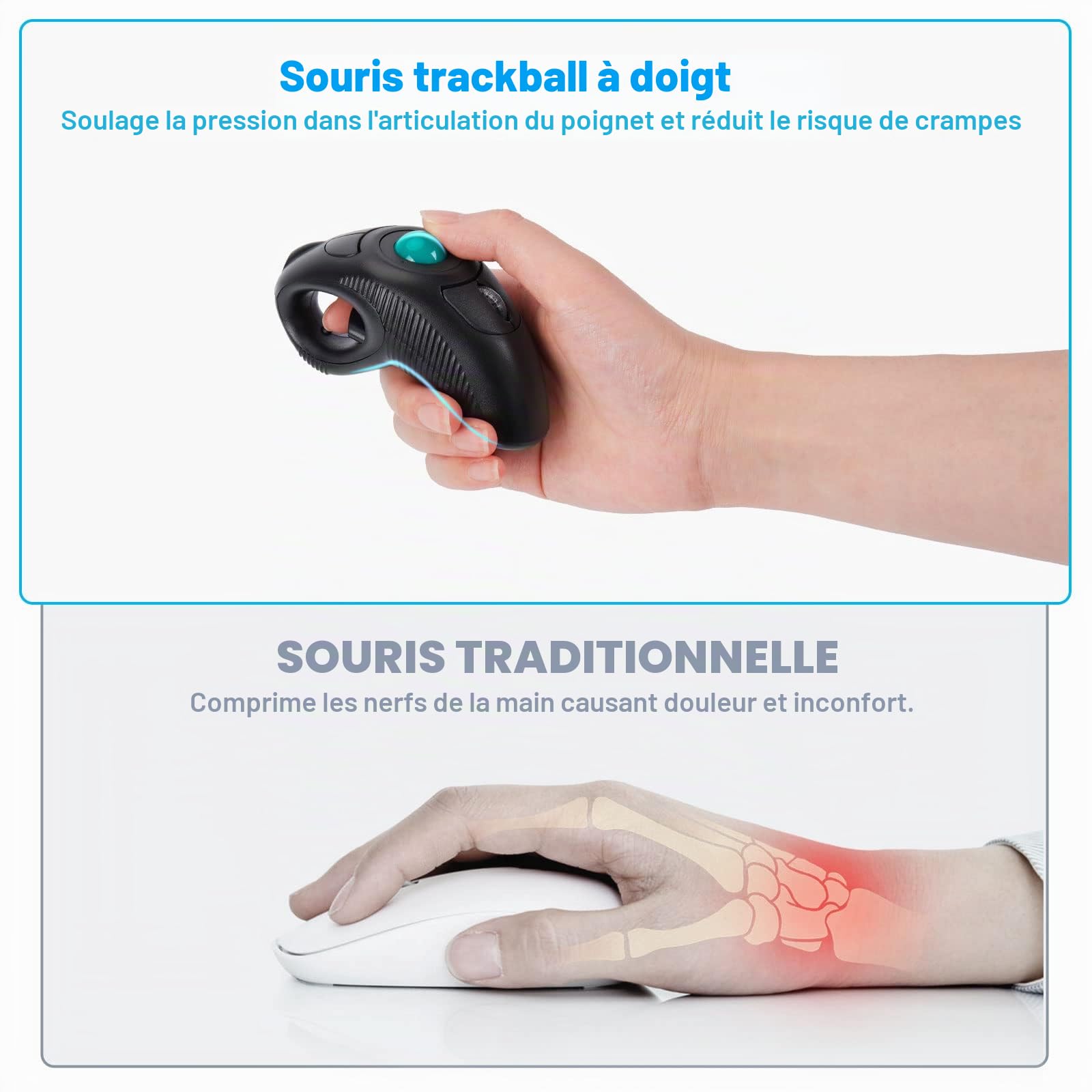Souris Trackball Souris sans Fil USB Hanheld avec Laser pour droitiers ou gauchers