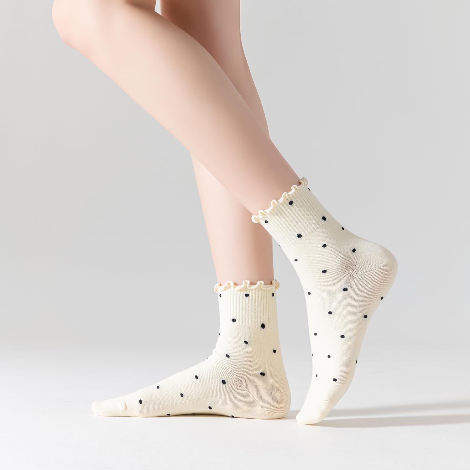 Mcool Mary Women's Ruffle Socks,Casual Ankle Breathable Knit Cotton Cute Polka Dot Crew Frilly Sock 6 Pack - Image 5