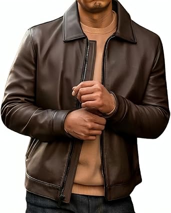 Mens Shirt Collar Genuine Real Lambskin Leather Jacket For Men Vintage Classic Biker Style with Zip Out Liner