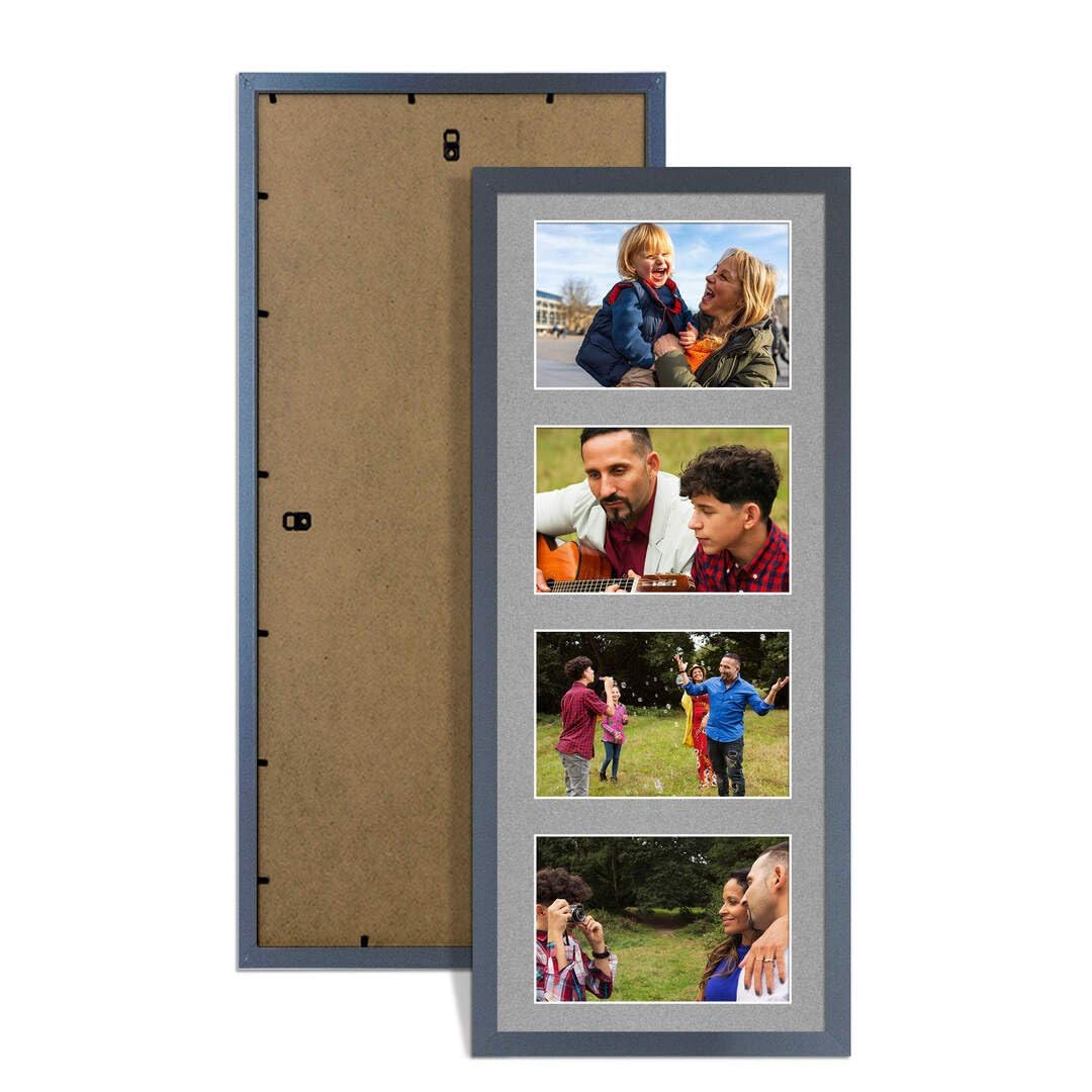 Procut Global 50X20CM Dark Grey Photo Frames For Multiple Pictures with Silver Mount-Sleek Collage Frame with 4 Apertures (4x) 6X4-Engineered Wood with Shatterproof Perspex