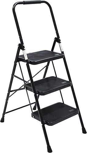 Wiberwi 3 Step Ladder Folding Step Stool for Adults with Top Handrail 330 Lbs Capacity, Lightweight & Portable Step 3 Stool Ladders with Wide Pedal