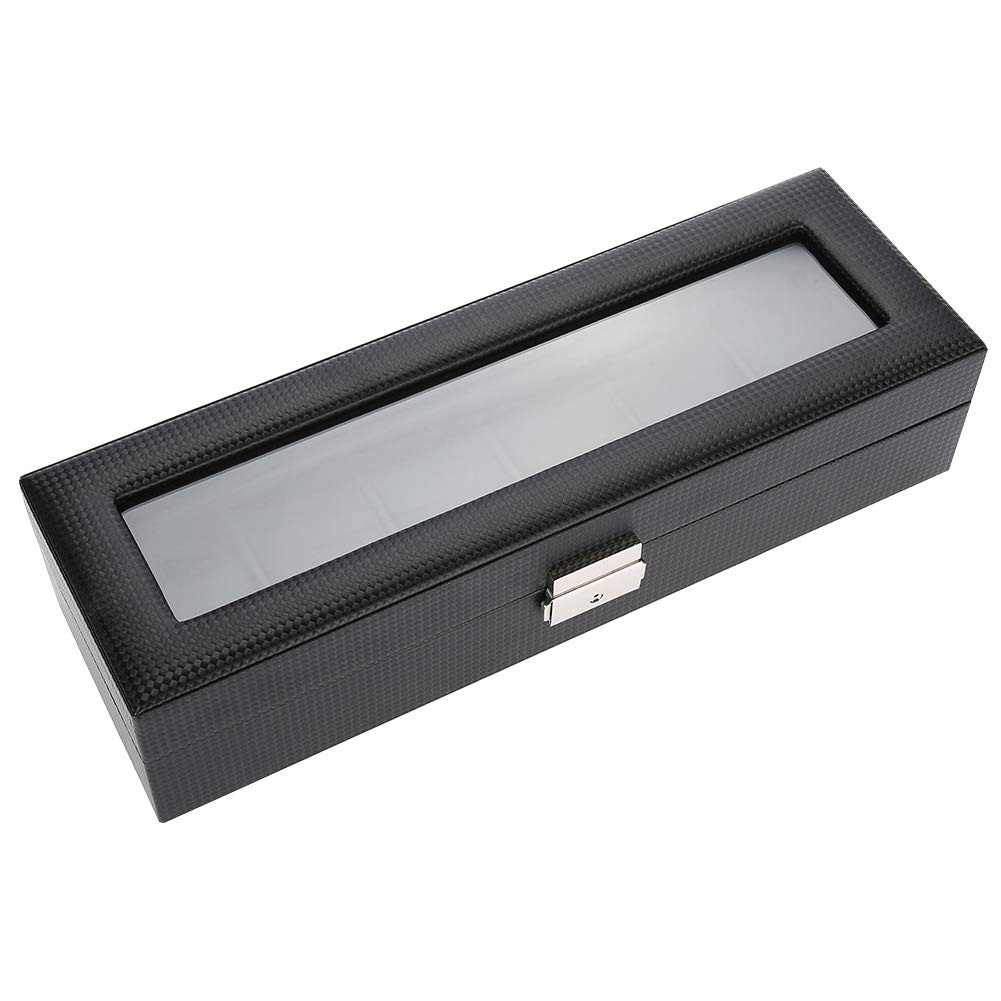 Boîte de montre, 6 grilles boite montre PU support de montre en cuir de fibre de carbone montre-bracelet vitrine boîte de rangement de bijoux pour affichage de montre magasin de détail et stockage