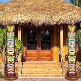 Leyndo 2 Pack 6 ft Inflatable Tiki Luau Party Decorations Hawaiian Luau Tropical Inflatables Tiki Decorations Blow up Party Beach Supplies for Hawaiian Parties Bar Summer Pool Outdoor Yard Decor