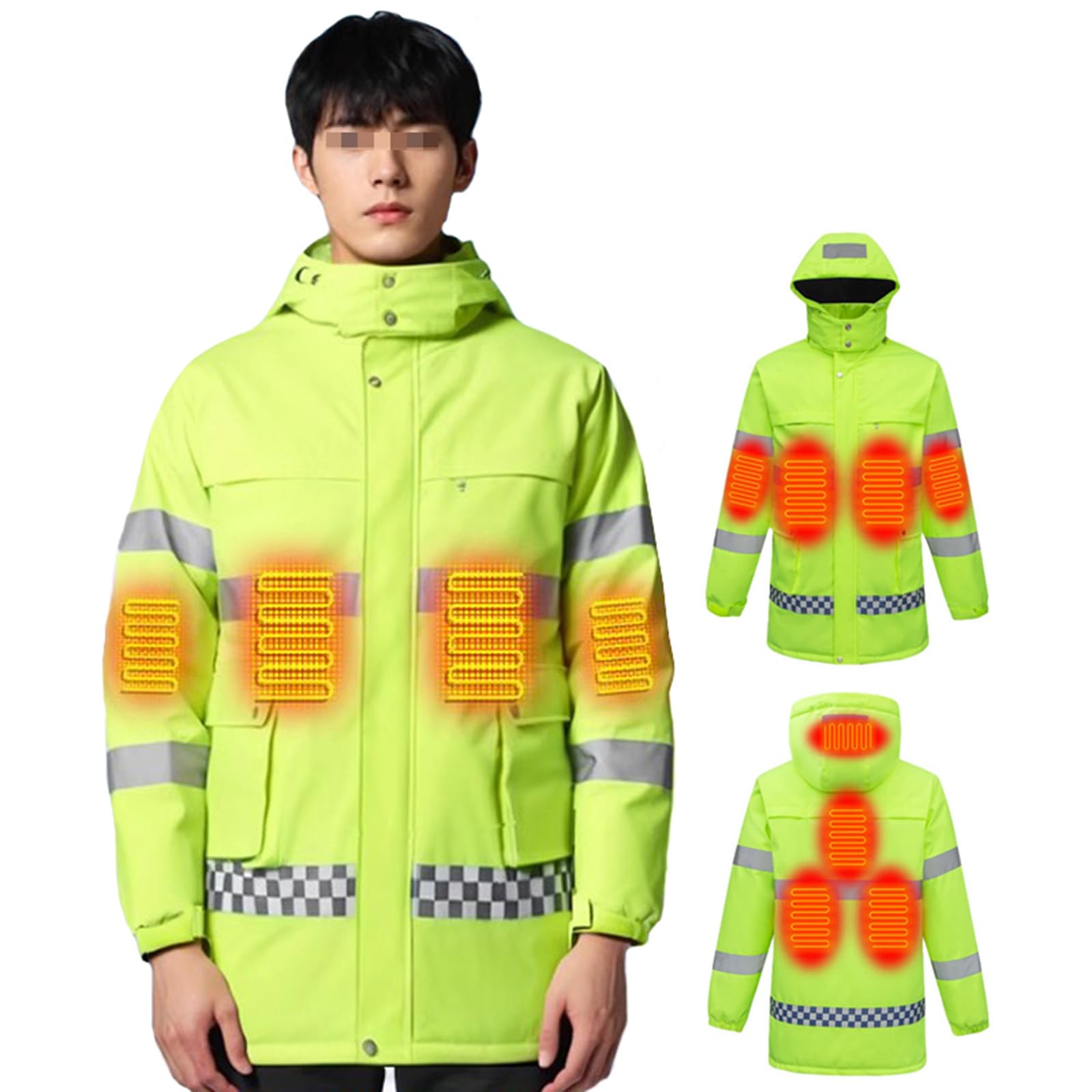 USB Heated Jacket Women Men, 8 Heating Zones, Waterproof High Visibility Reflective Safety Jackets, No Battery