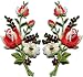 Red black roses pair flowers floral bouquet boho embroidered appliques iron-ons patches new