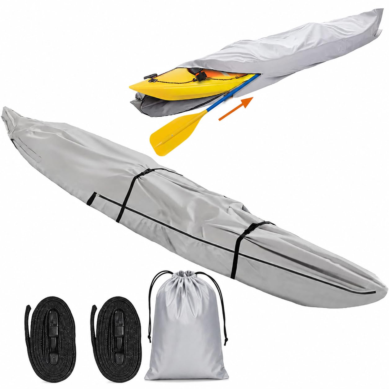 Waterproof Kayak Cover Heavy Duty Zippered Canoe Cover，Gray：16FT
