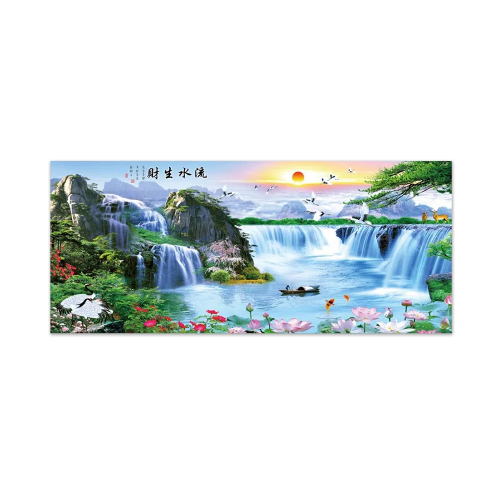 Tableau sur Toile Style Chinois Nature Cascade 60x140cm - 8