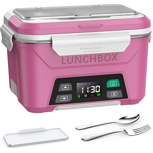 EAST OAK Cordless Electric Lunch Box for Adults, Heated Lunch Box Battery Powered with Automatic Heating, 5.5 Cups Portable Food Warmer with Removable Tray Divider