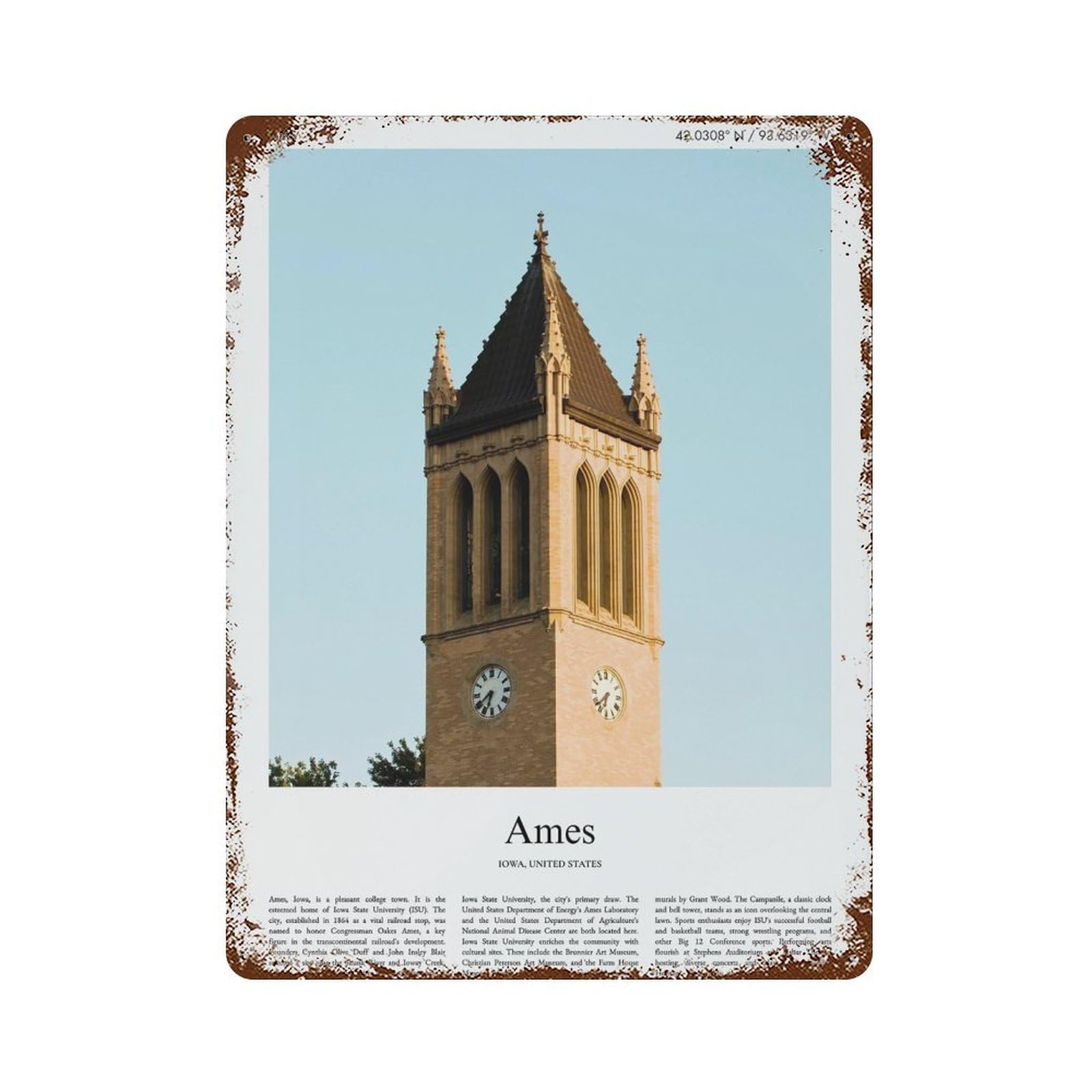 xiaoxiaoshen Ames Iowa, United States, USA City Scenery Wall Decor Art Metal Tin Poster Modern Home Decor Art Home Bar Shop Decorations Vintage Sign 40x30cm