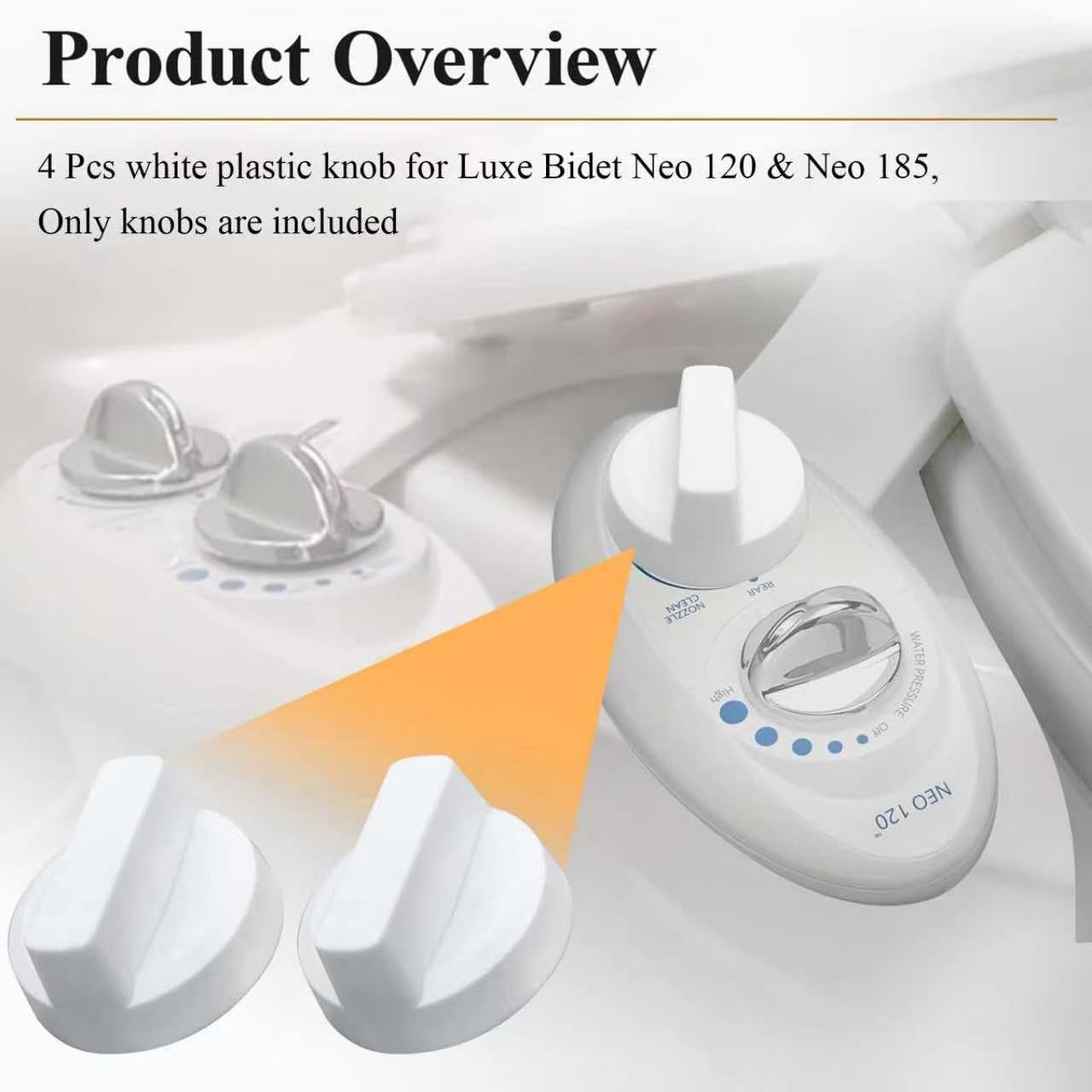 Paquete de 2 pomos de repuesto para Luxe Bidet Neo 120 y Neo 185, accesorios de perilla para Luxe Bidet Neo 120 y Neo 185 (4, blanco)