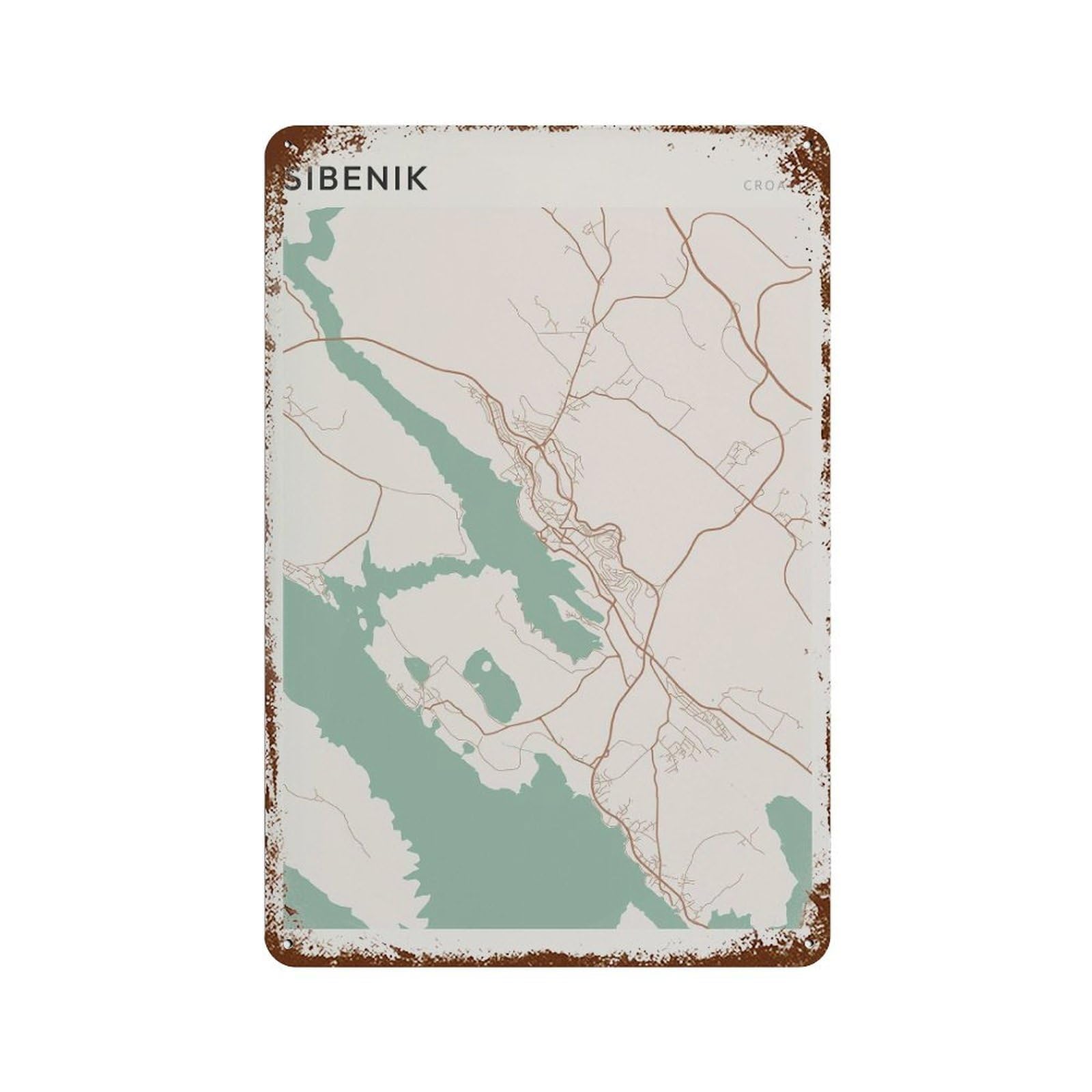 xiaoxiaoshen Sibenik Map Croatia Travel Gift Farmhouse Decor Wall Decor Art Metal Tin Poster Modern Home Decor Art Home Bar Shop Decorations Vintage Sign 30x20cm