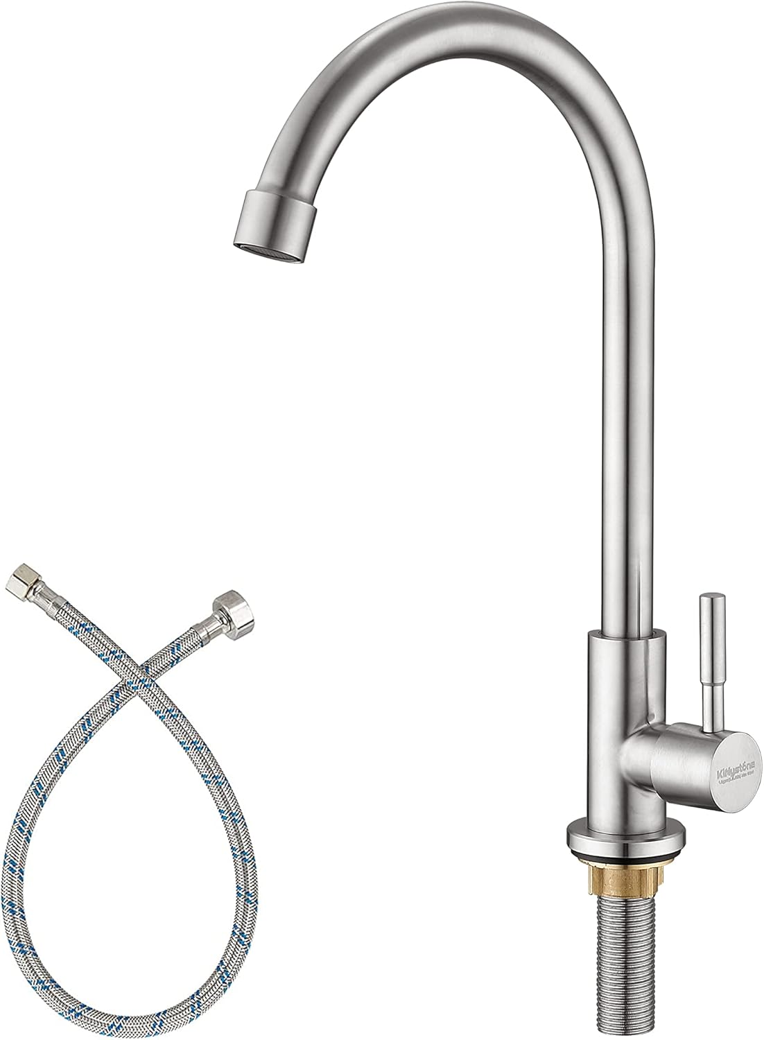 KirlystonE Cold Water Only Kitchen Faucet, Solid Stainless Steel Bar Deck Mount Cold Faucet for