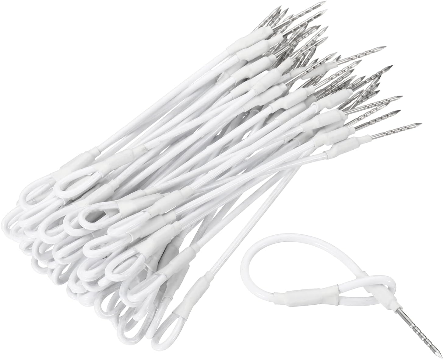 50Pcs Security Tags Lanyards Wire Loop (4" Length, White) - Anti-Theft Reusable, Magnetic Buckle Tag Loss Prevention Steel Wire Cable Loop, Fits Apparel/Bags/Shoes