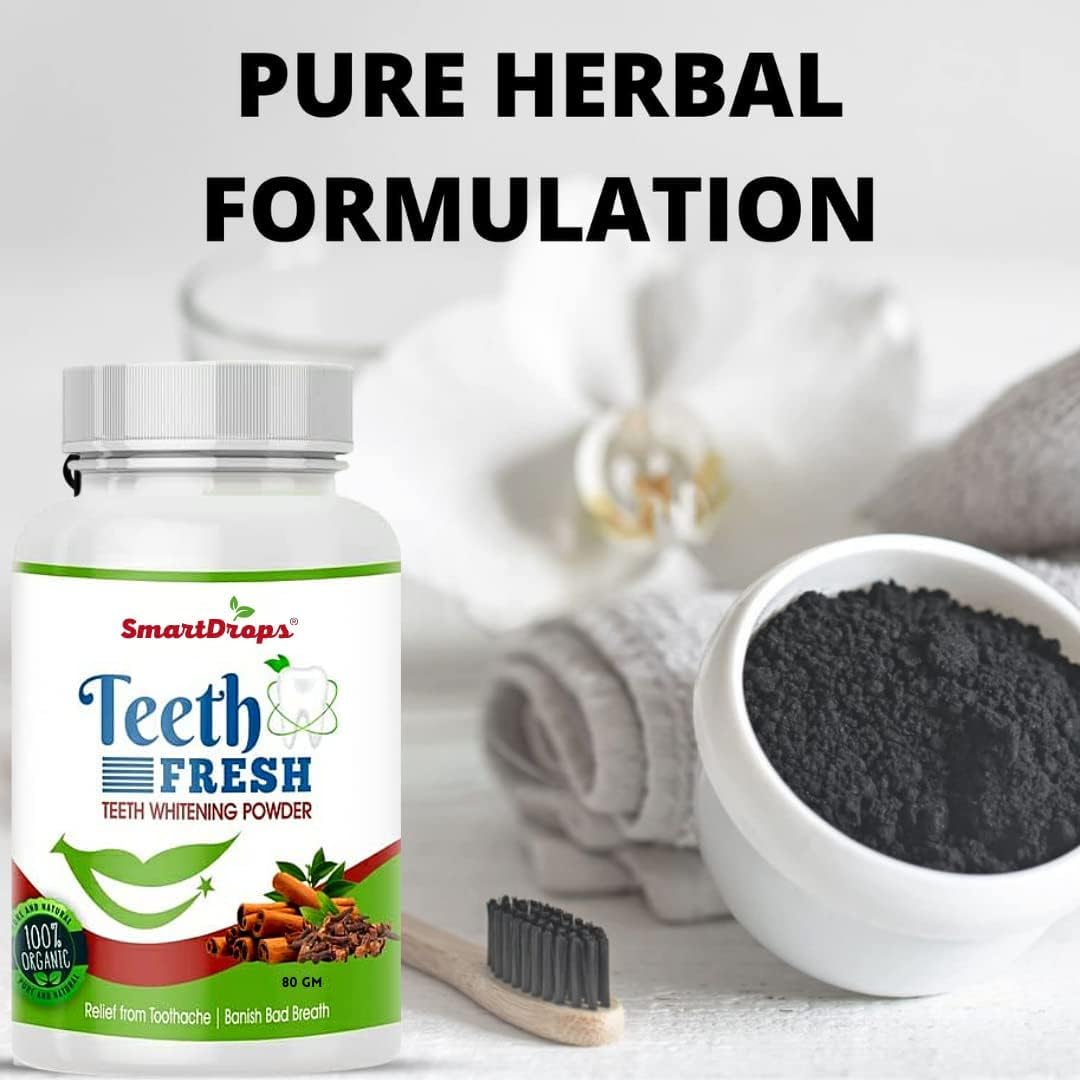 Teeth Whitening Activated Charcoal Powder | for Yellow Stain, Tartar, Gutkha Stain and Yellow Teeth - 80 gm - Pack of 3